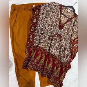 What a adorable outfit Old navy linen style pants and tunic silky top